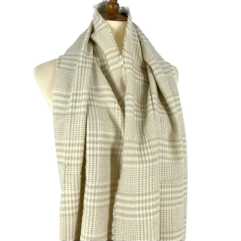 INC Plaid Tan And Grey Scarf Wrap One‎ Size